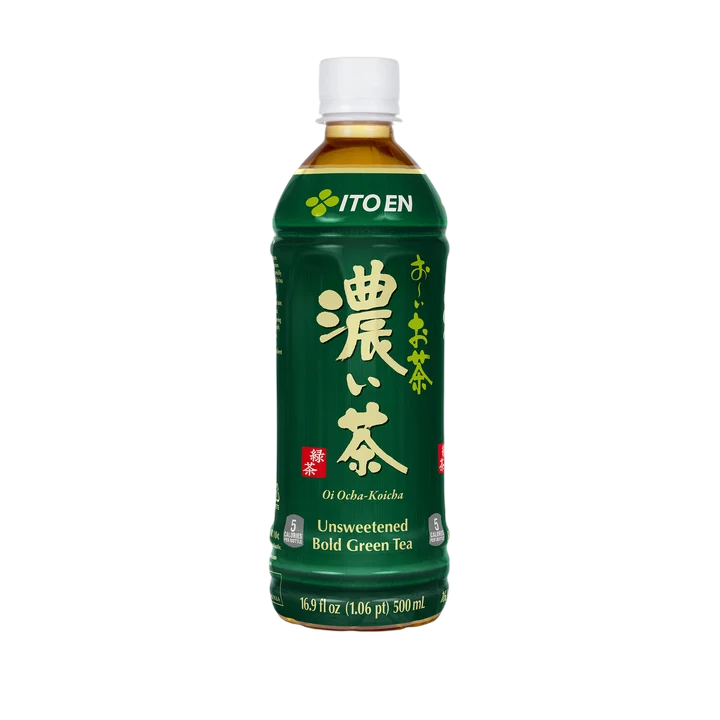 A bottle of Ito En Oi Ocha unsweetened green tea